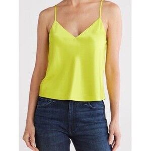 $230 Rag & Bone Samantha V-Neck 100% Silk Satin Cami in Lime Green Size XS